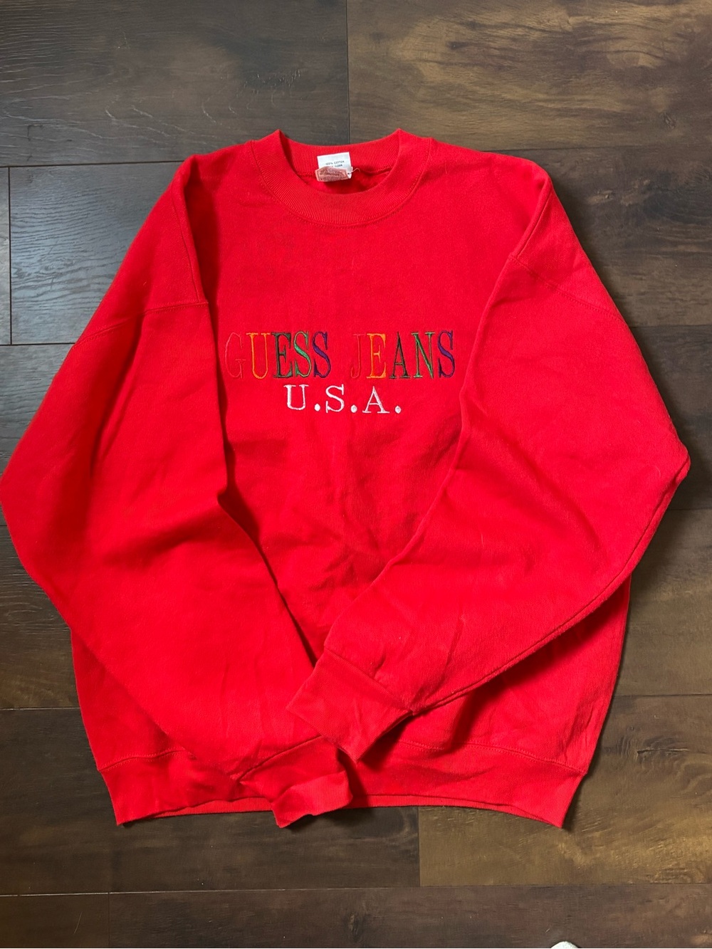 Vintage Guess Jeans USA Red Spell Out Crewneck XL - Picture 2 of 6